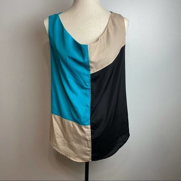 Allen B Blue Black Cream Color Block Sleeveless Round Neck Blouse size XL - Picture 5 of 9
